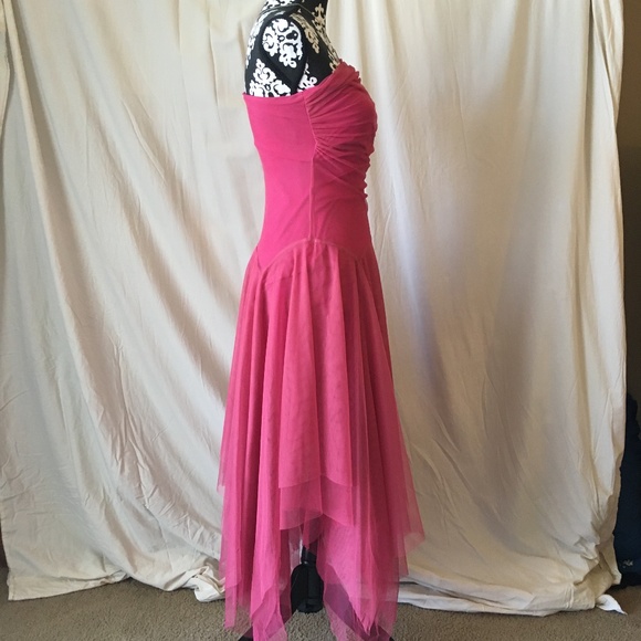 Vintage "Fairy" Asymmetrical Hem Pink Chiffon One Shoulder Midi Dress, XS - Picture 10 of 13